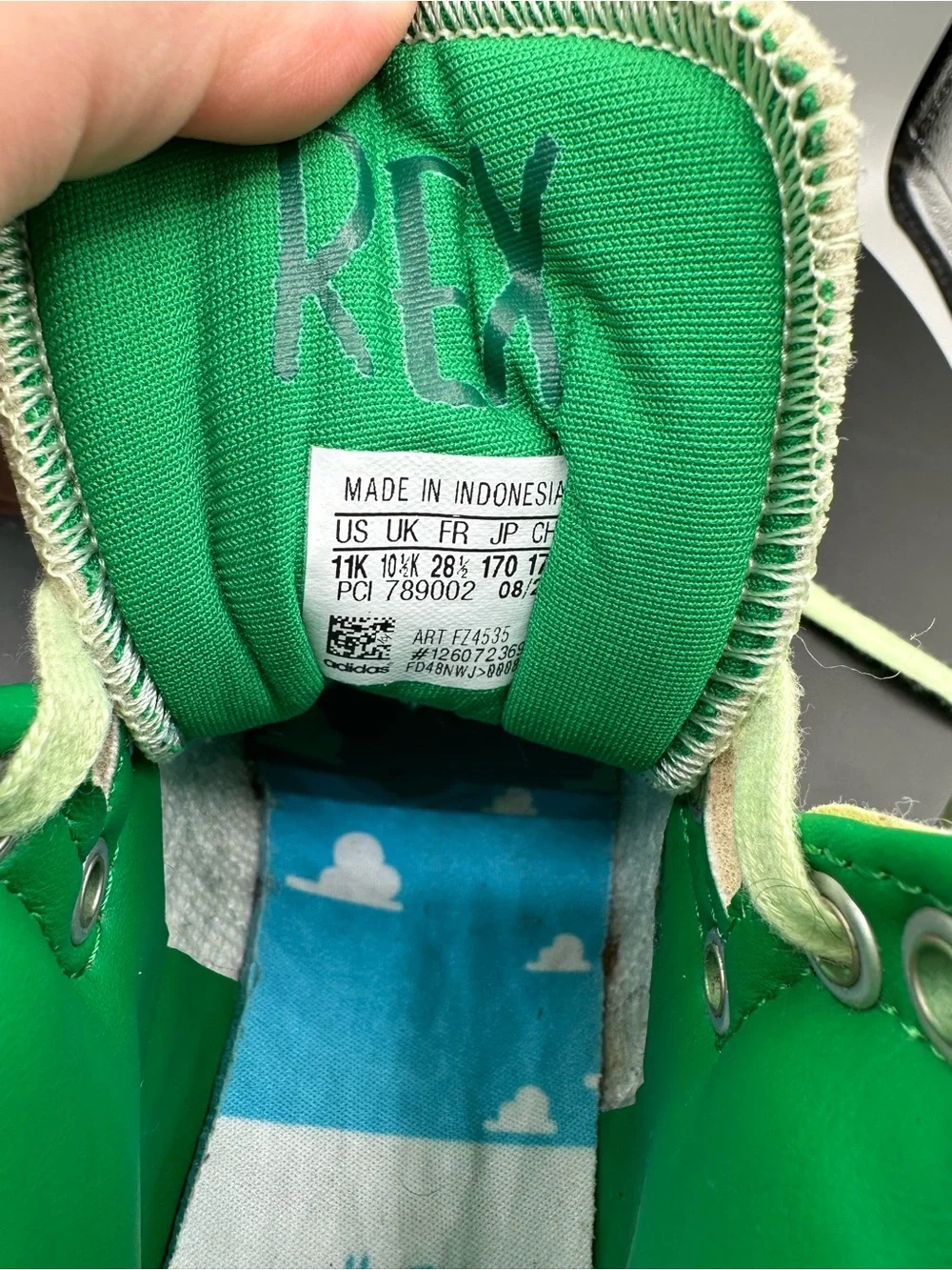 Adidas X Toy Story Top Ten Hi Kids Rex Youth 11C Debossed Scale Green